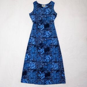 Vintage 90s Blue Floral Midi Dress – Tie Waist – Fairy Grunge – Women’s 16‎